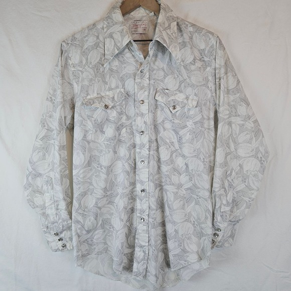 Vintage‎ Wrangler Permanent Presss Long Tails Pearl Snap Shirt, 15.5-32 - Picture 1 of 7